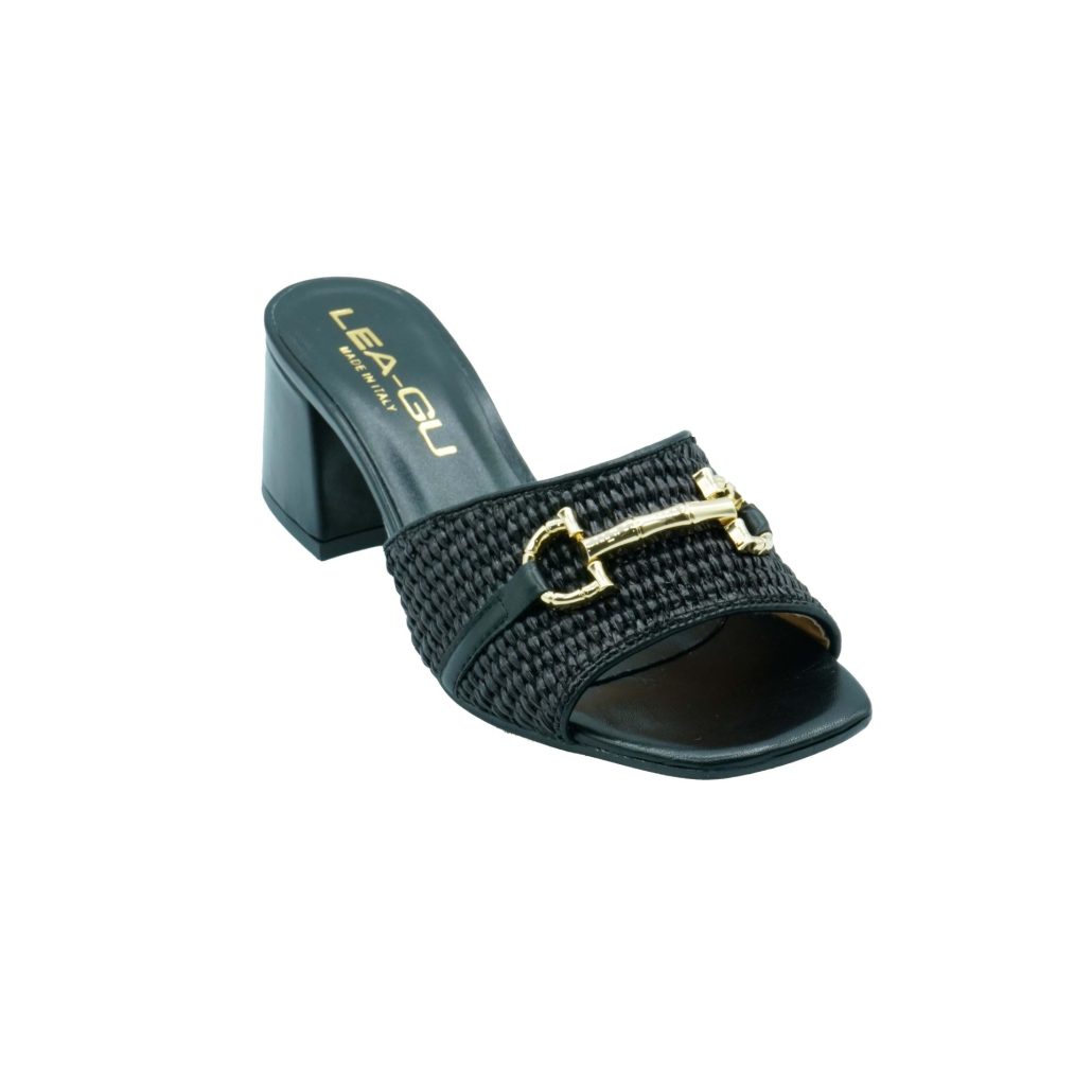Lea Gu sandalo in nappa, fascia frontale in rafia con accessorio, tacco 50mm Sconto