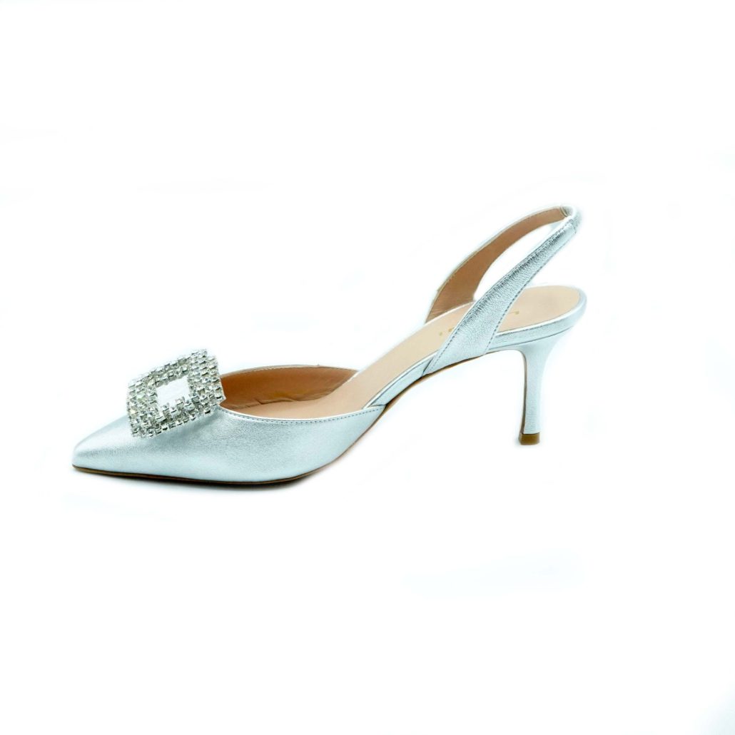 Lea Gu slingback in nappa laminata, accessorio frontale, tacco 65mm Vendita Calda