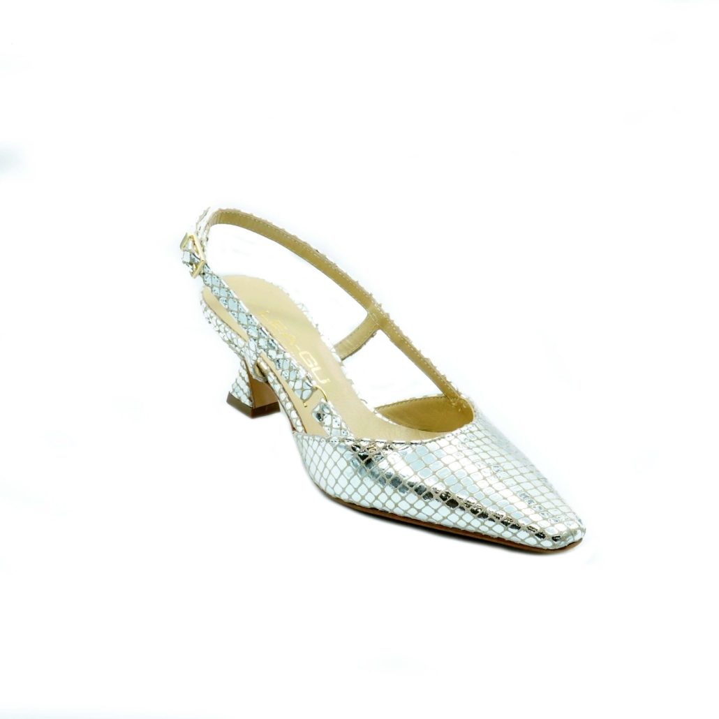 Lea Gu slingback in nappa stampata laminata ,tacco 50mm Vendite Flash