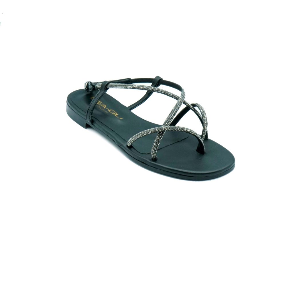 Lea Gu sandalo in nappa laminata, strass frontali, chiusura posteriore, tacco 10mm Promozione
