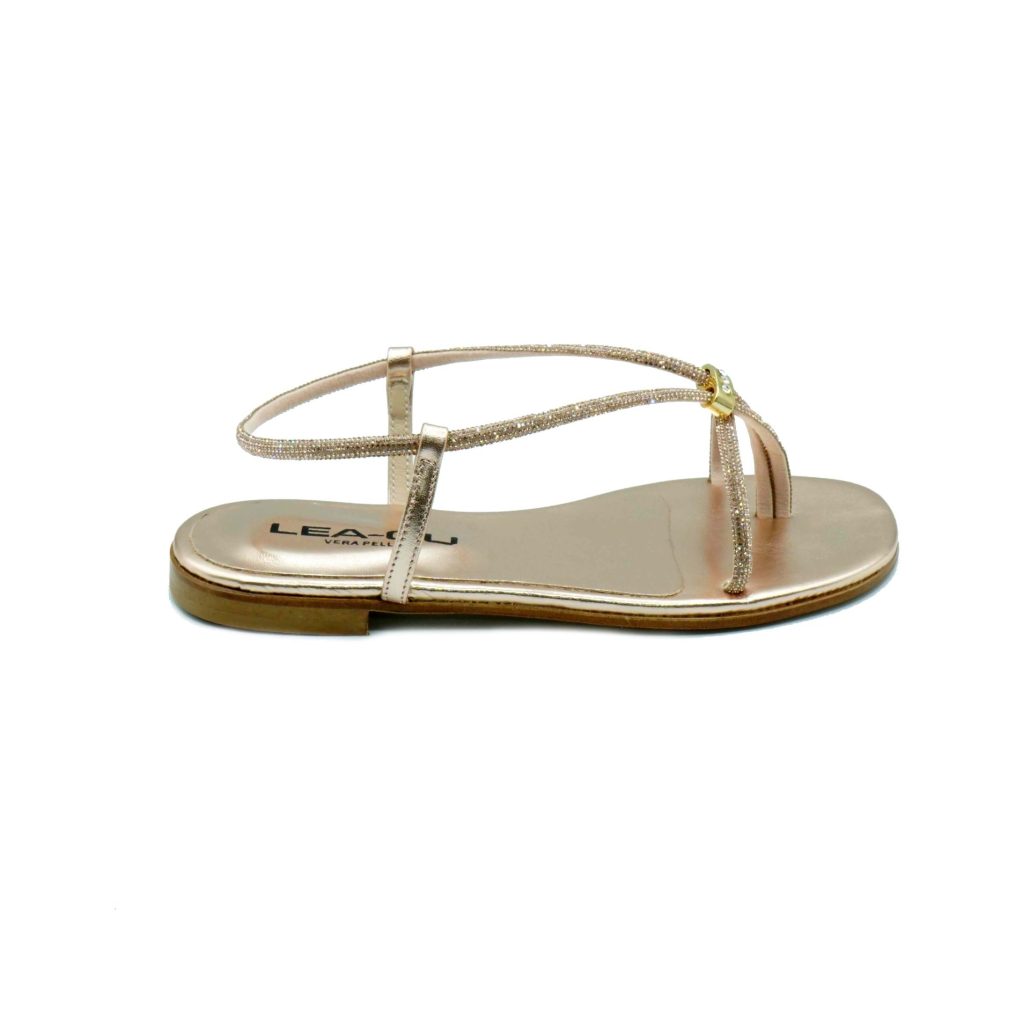 Lea Gu sandalo in nappa laminata, strass frontali, tacco 10mm