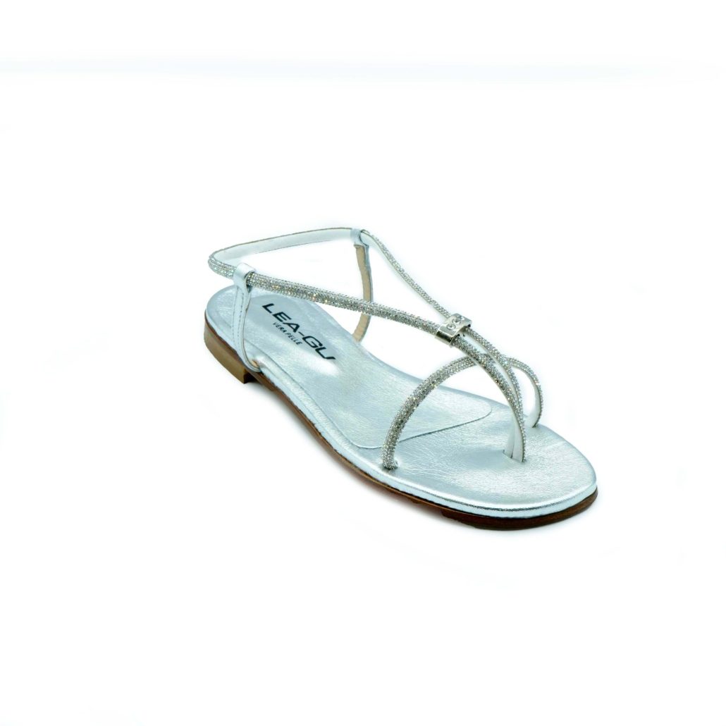 Lea Gu sandalo in nappa laminata, strass frontali, tacco 10mm Pezzi Unici