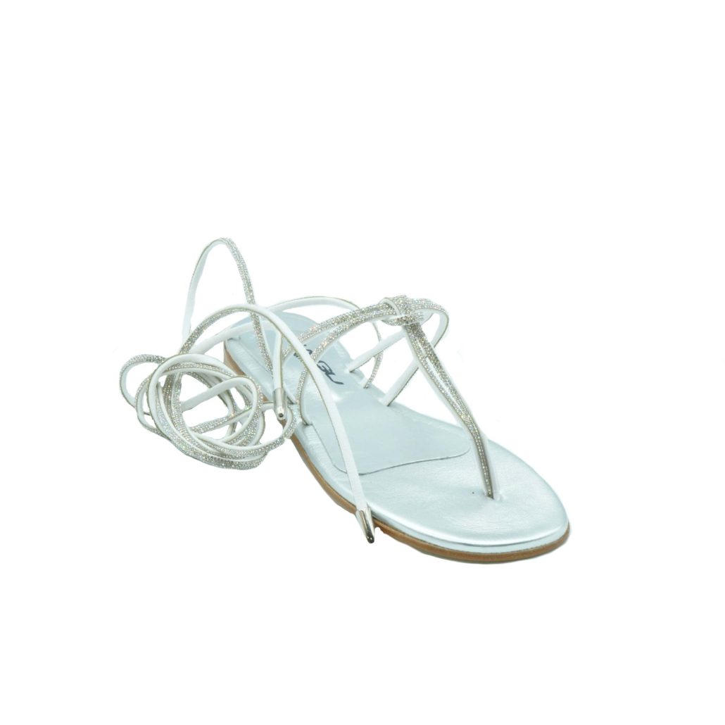 Lea Gu sandalo infradito in nappa laminata con strass, allacciatura al polpaccio, tacco 10 mm Shopping Online