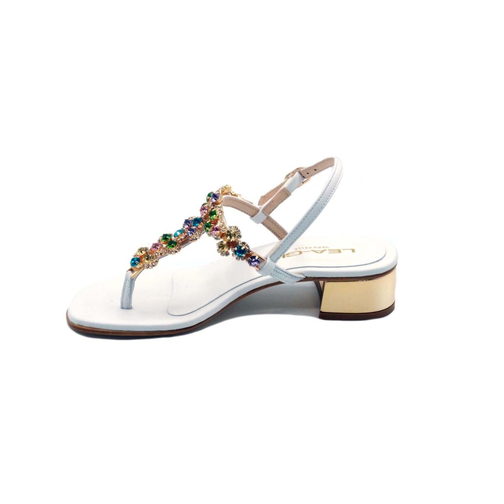 Lea Gu sandalo infradito in nappa, accessorio con swarovski frontale, chiusura posteriore, tacco 30mm Sottocosto