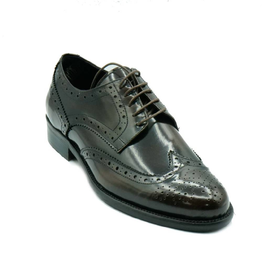 Lea Gu scarpa in vitello abrasivato, allacciatura frontale, lavorazione in punta, tacco 25mm Italy