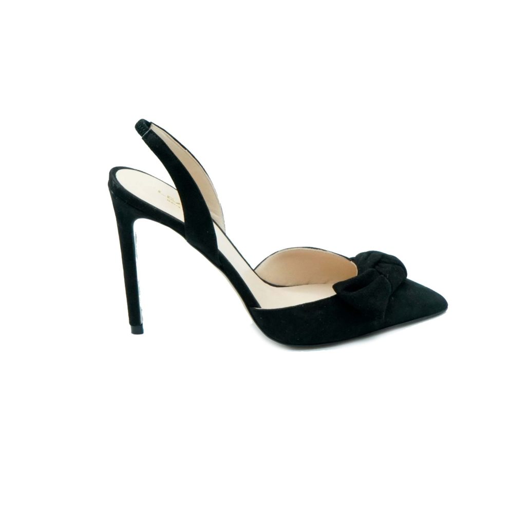 Lea Gu slingback in camoscio, fiocco frontale, tacco 100mm Italia