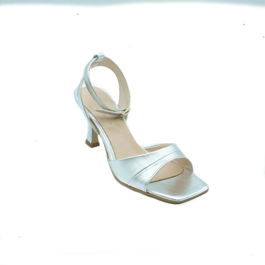 Lea Gu sandalo in nappa, fascia frontale, punta quadrata, chiusura alla caviglia, tacco ricoperto 70mm Nuovo