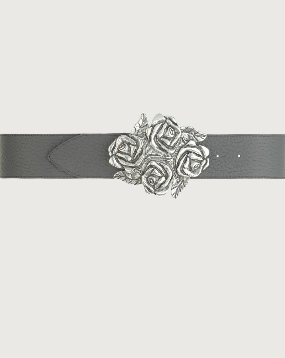 Orciani Cintura Soft in pelle con fibbia motivo rose 5 cm In Linea