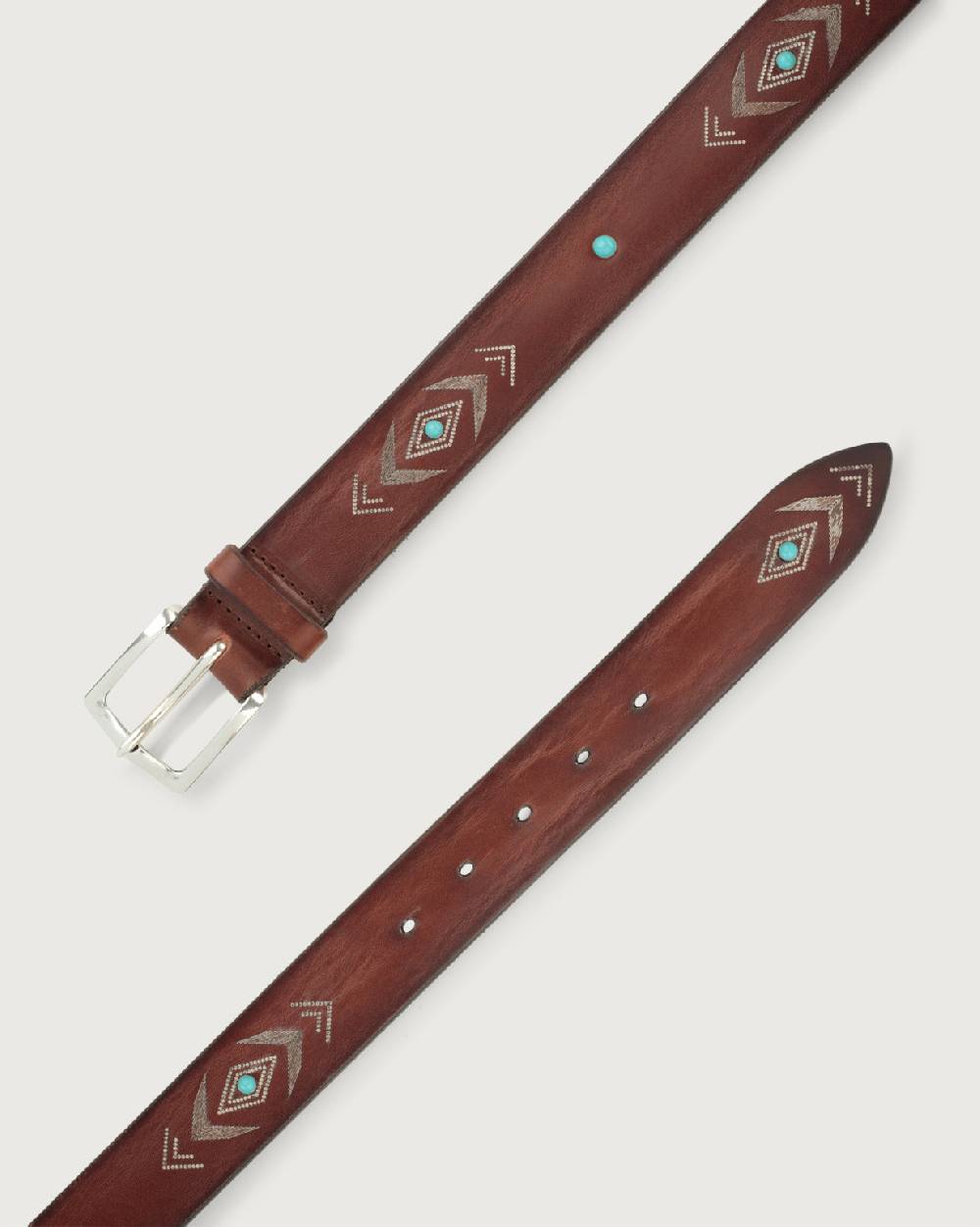 Orciani Cintura Bull Soapy in cuoio con cabochon turchesi Online