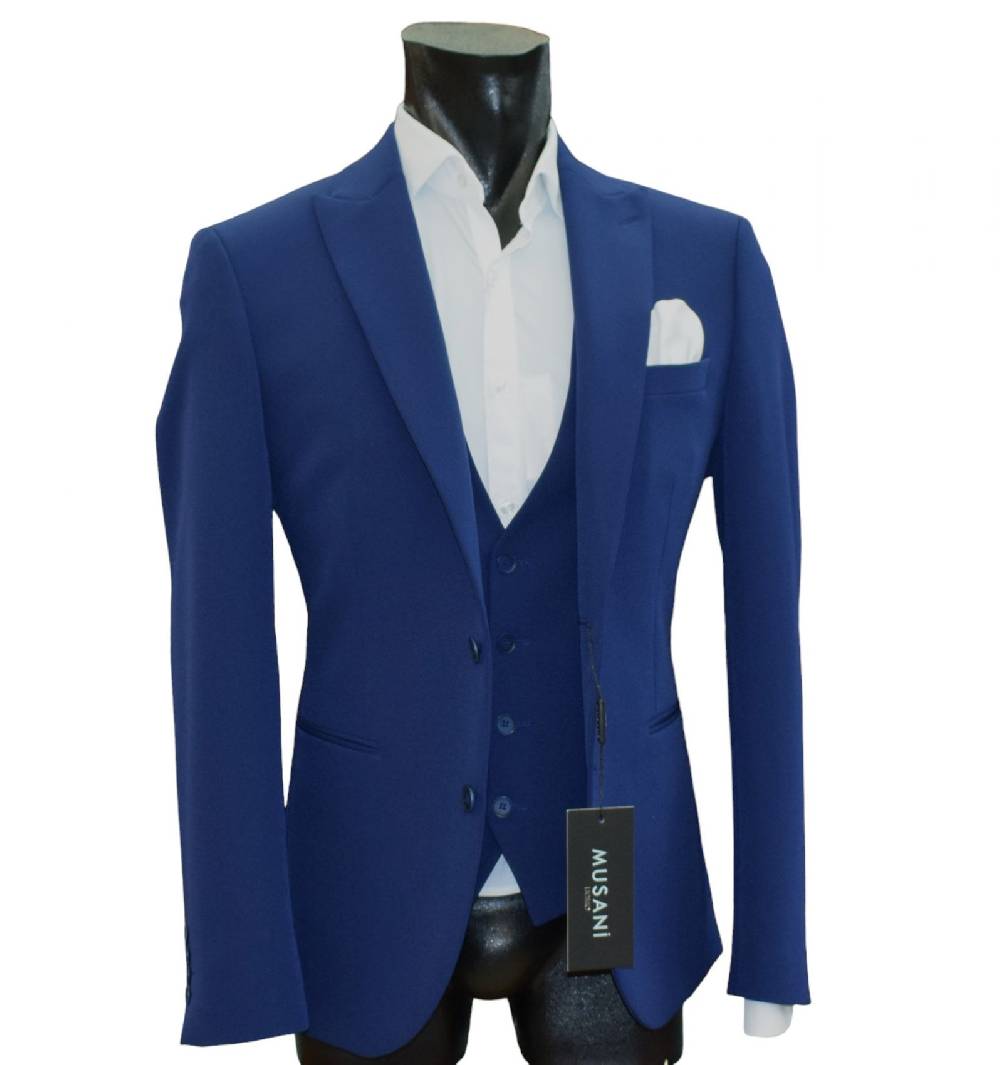 Musani Milano Cerimonia Abito musani bluette con gilet slim fit Negozi Online