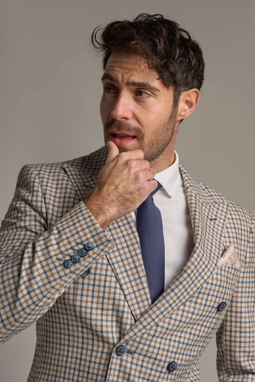 House of Cavani Giacca beige quadri cavani slim fit a doppiopetto In Linea