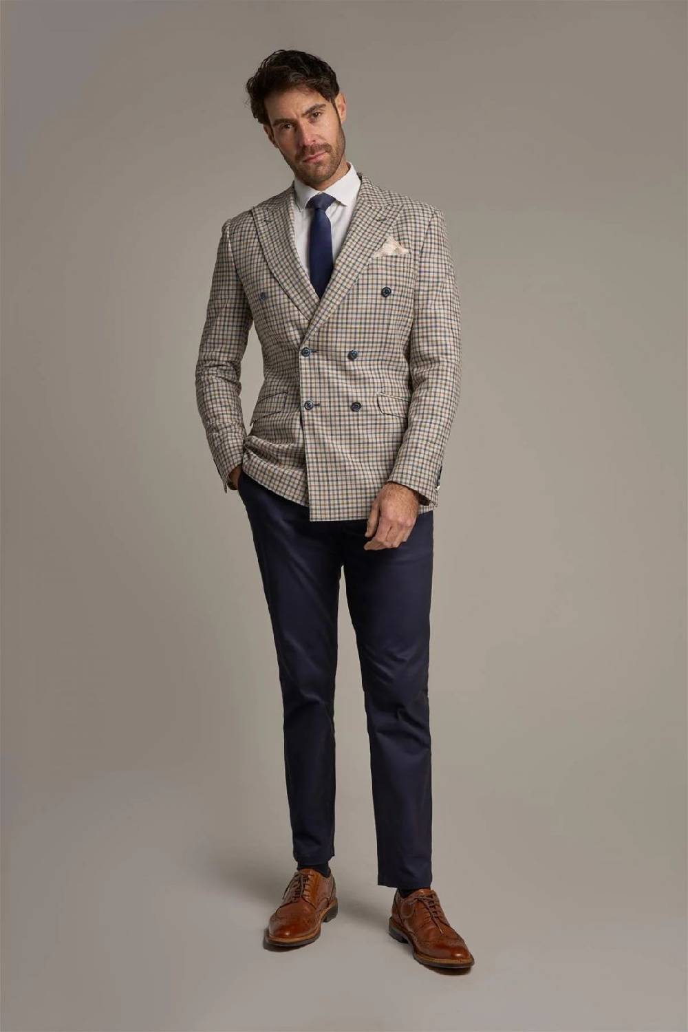 House of Cavani Giacca beige quadri cavani slim fit a doppiopetto In Linea