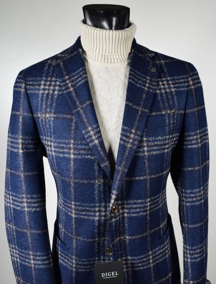 Digel Giacca blu a quadri digel in jersey sfoderata modern fit In Vendita