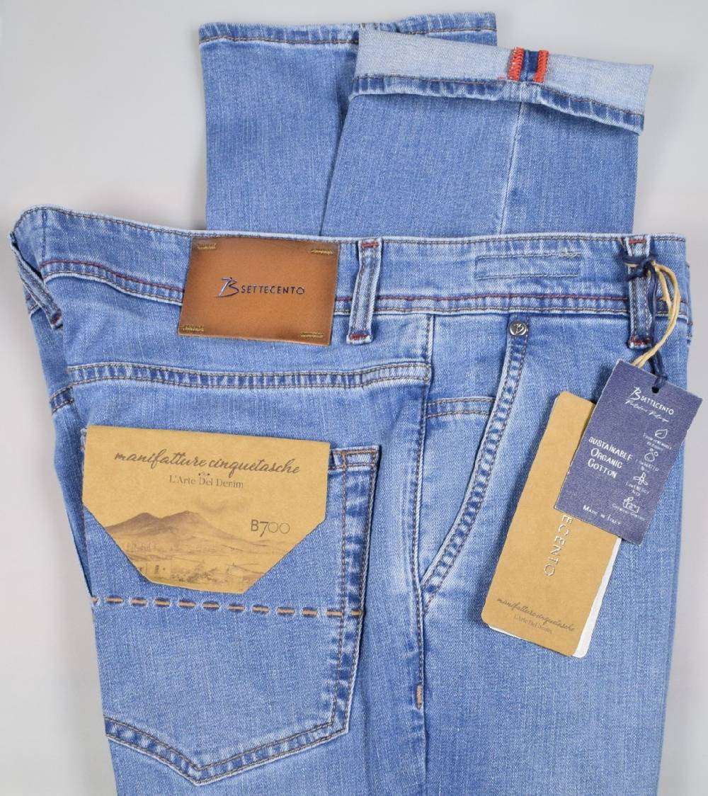 B Settecento Pantalone in denim stretch b700 slim fit lavaggio chiaro Moda