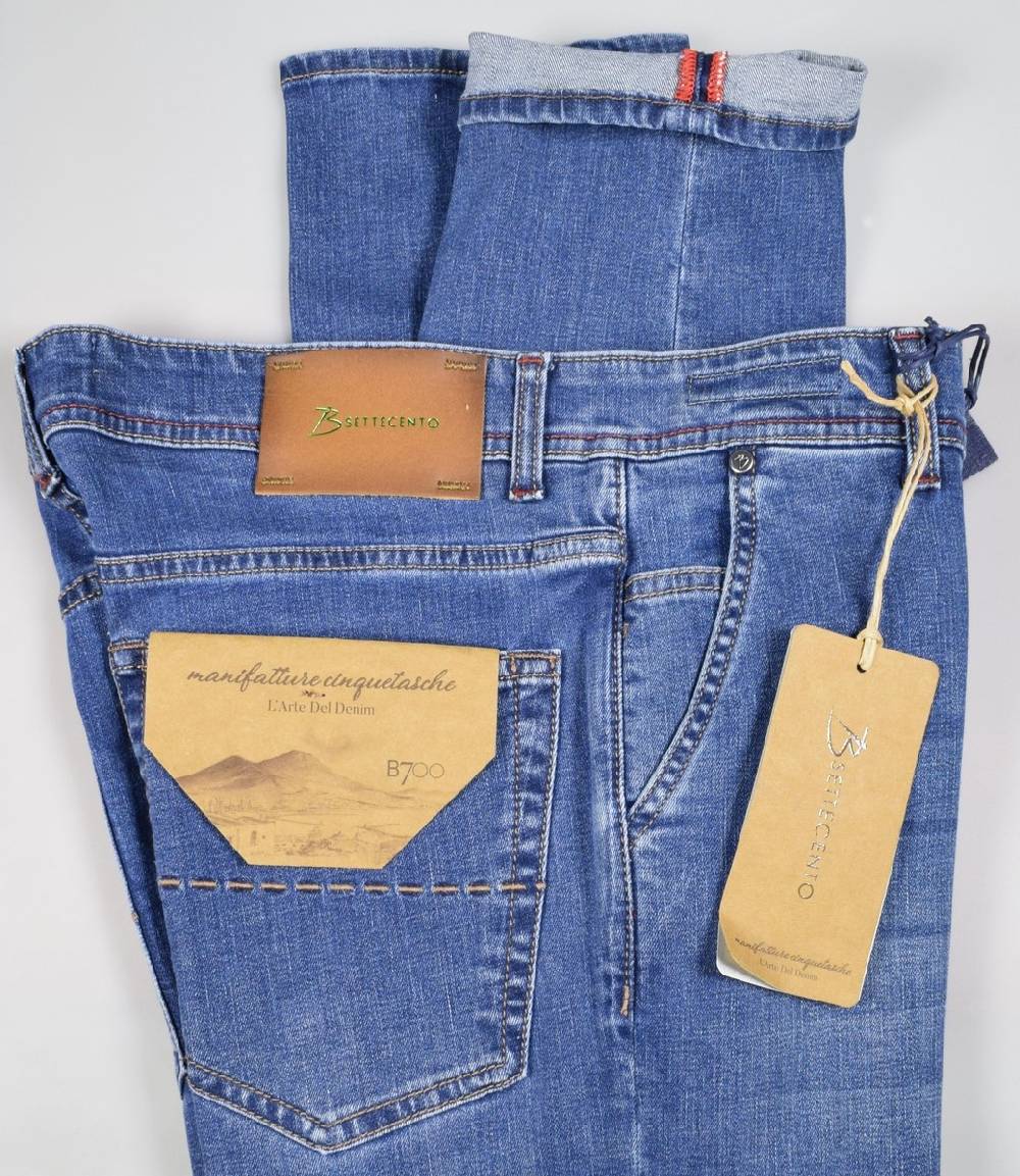 B Settecento Pantalone in denim stretch b700 slim fit lavaggio medio Nuovo