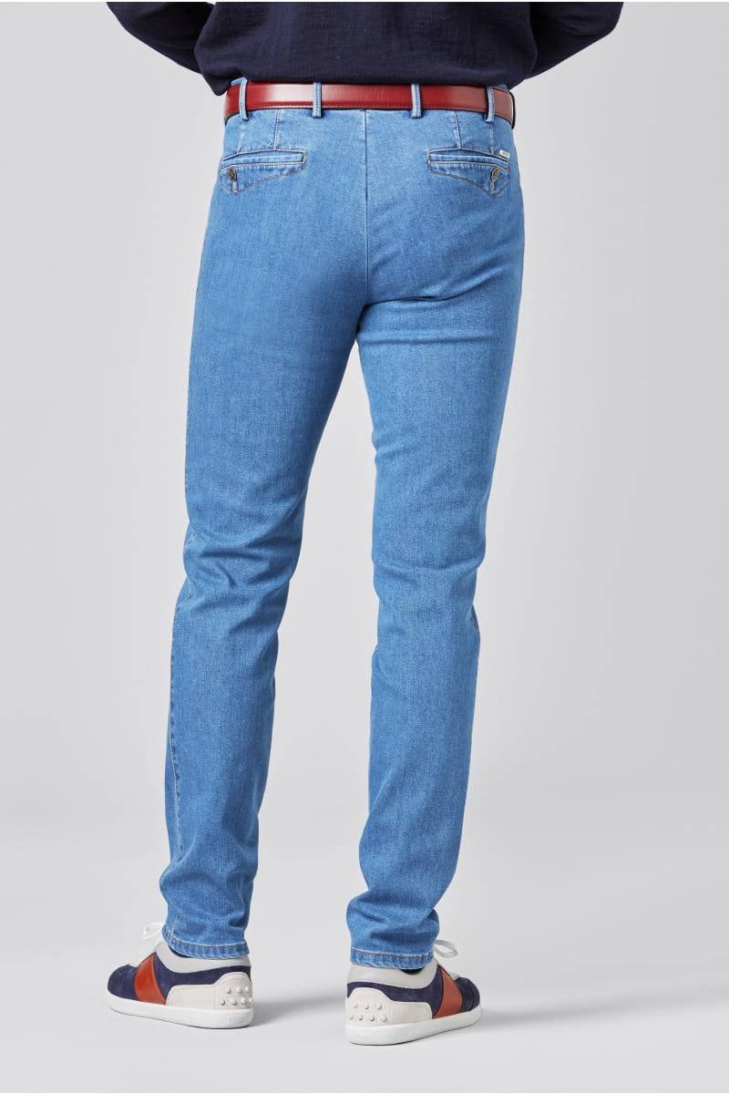 Meyer Cinque tasche in denim flex meyer blu medio stone modern fit Qualità Garantita