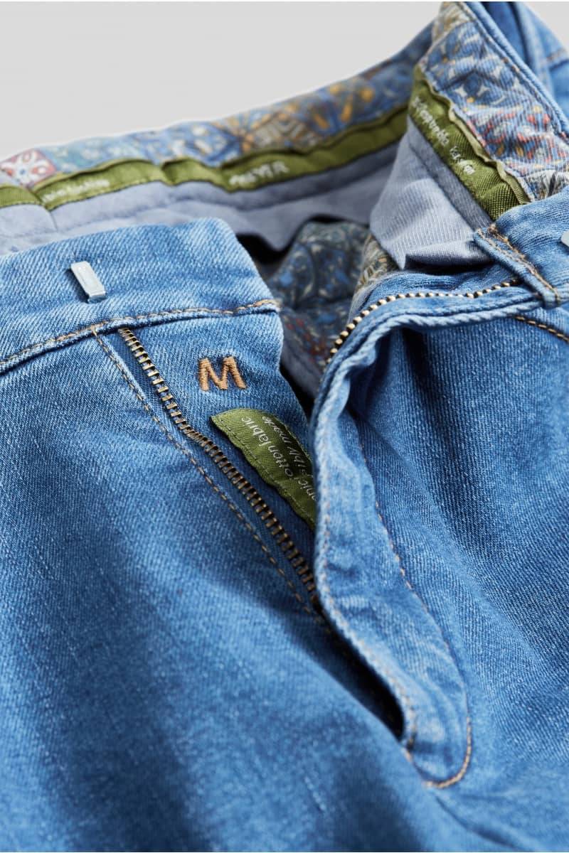Meyer Cinque tasche in denim flex meyer blu medio stone modern fit Qualità Garantita