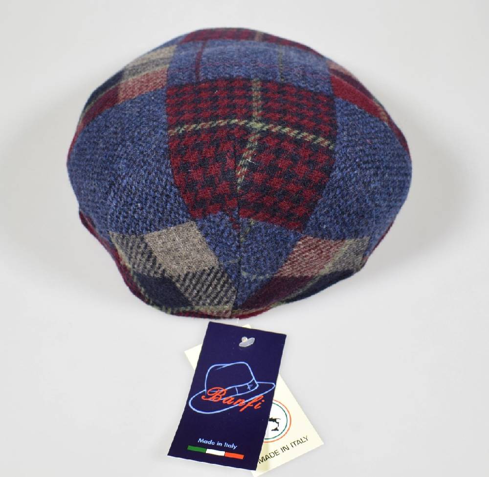 Imor di Banfi Cappello berretto imor blu a quadri in pura lana merino made in italy Saldi Di Fabbrica