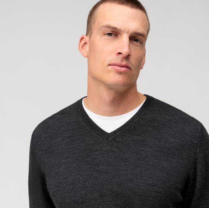 Olymp Pullover scollo a v grigio antracite olymp regular fit Consegna Veloce