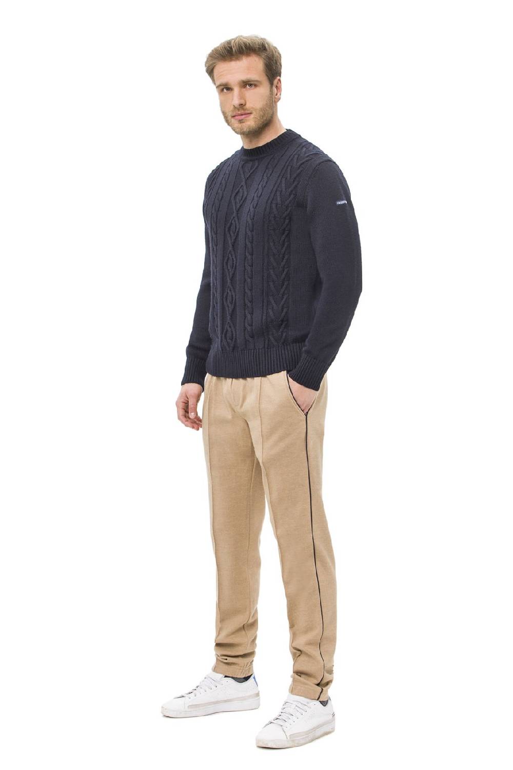Green Coast Maglione girocollo blu a trecce green coast modern fit Prezzo Ridotto