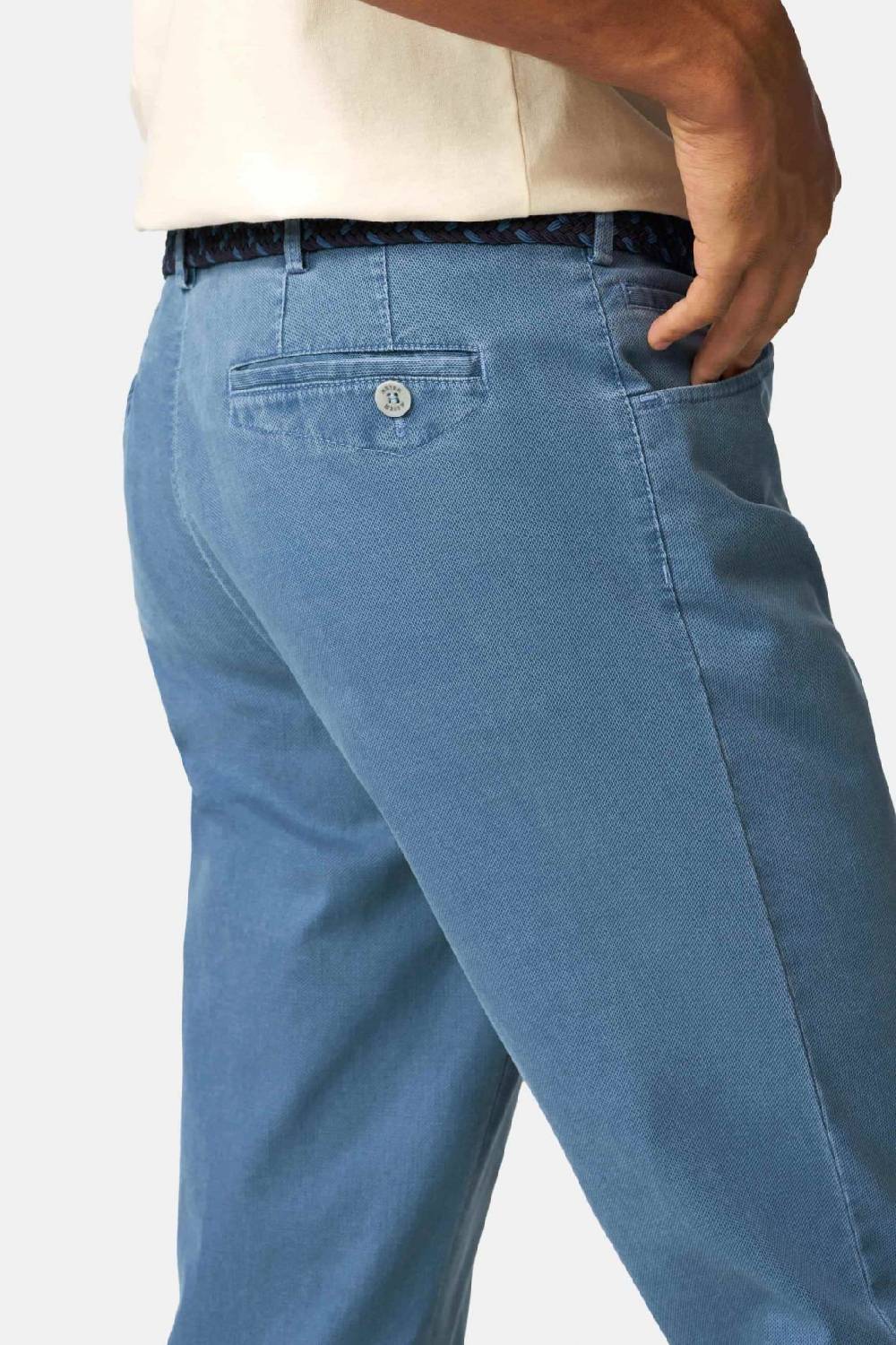 Meyer Pantalone modern fit azzurro meyer cotone microstruttura stretch Prezzo Ridotto