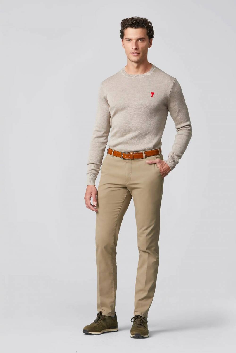 Meyer Pantalone color pietra meyer cotone bio stretch modern fit Saldi Di Fabbrica