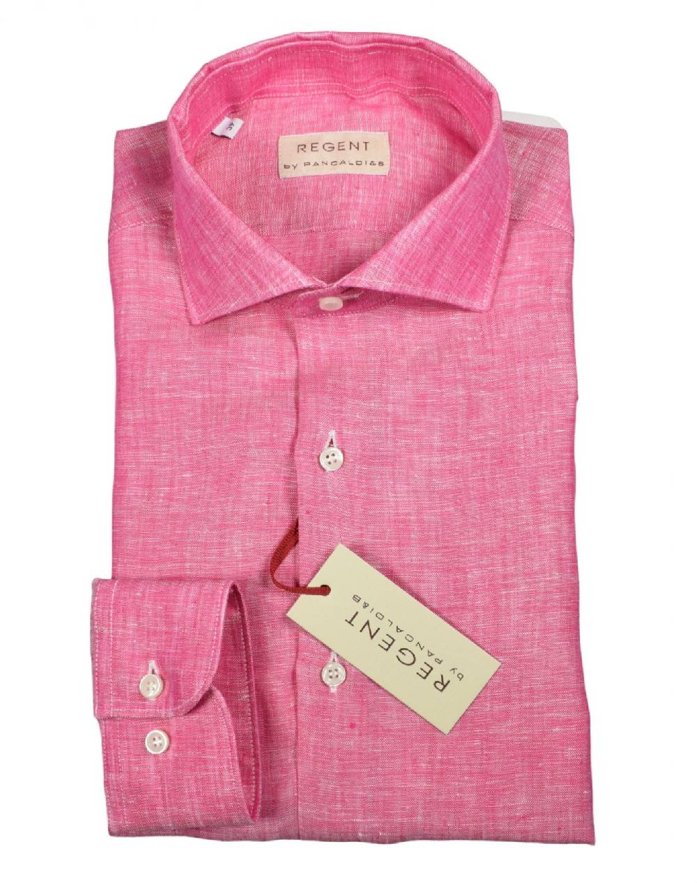 Regent by Pancaldi Camicia pancaldi corallo slim fit in puro lino collo alla francese Vendite Flash