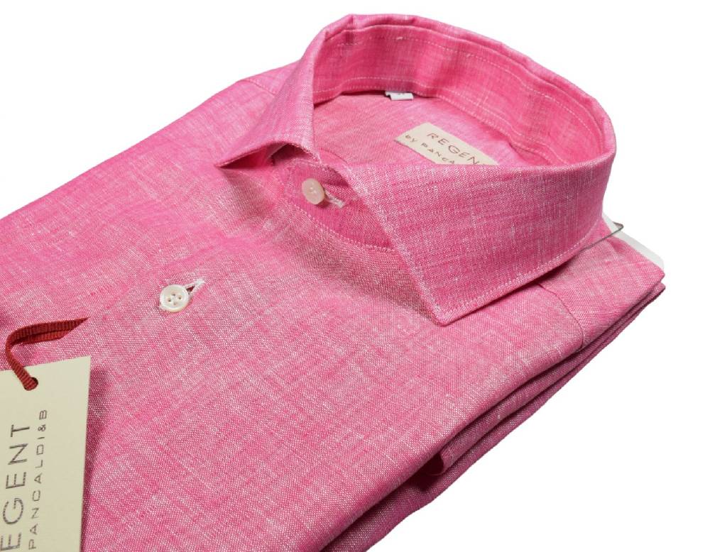 Regent by Pancaldi Camicia pancaldi corallo slim fit in puro lino collo alla francese Vendite Flash
