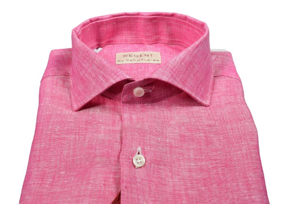Regent by Pancaldi Camicia pancaldi corallo slim fit in puro lino collo alla francese Vendite Flash