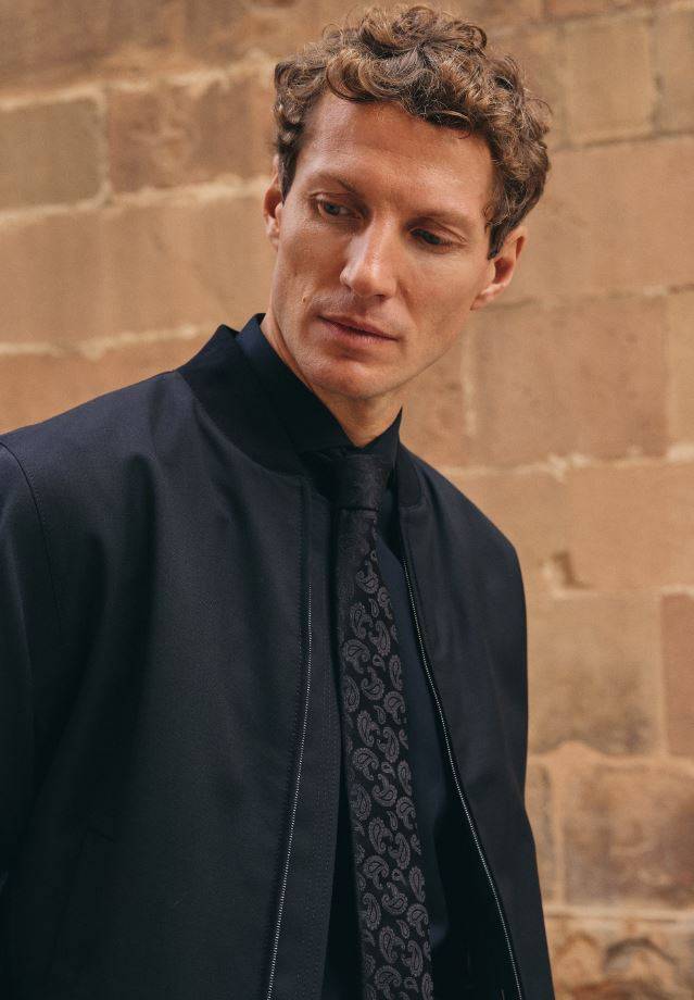 Eterna Camicia nera eterna slim fit collo francese cotone cover Italia