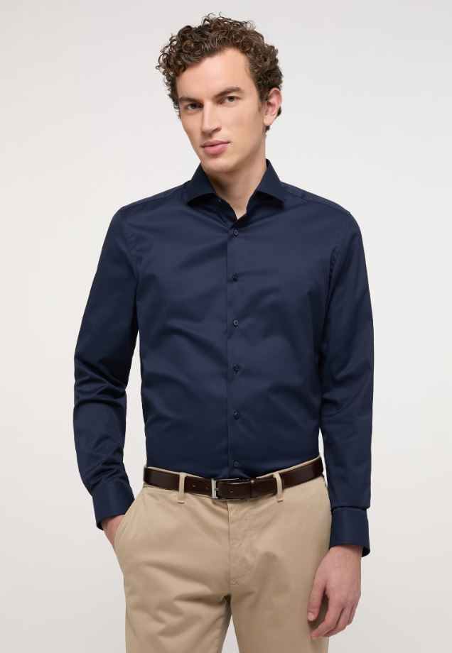 Eterna Camicia blu scuro eterna slim fit collo francese cotone cover 2025