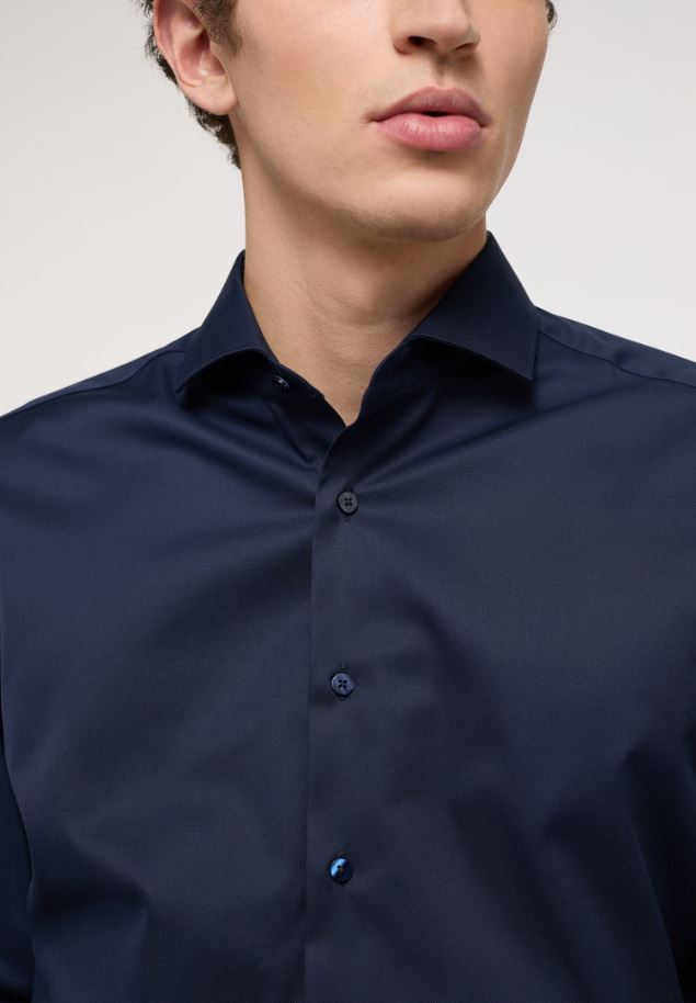 Eterna Camicia blu scuro eterna slim fit collo francese cotone cover 2025