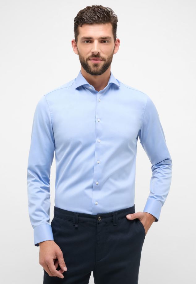 Eterna Camicia azzurra eterna slim fit collo francese cotone cover Qualità