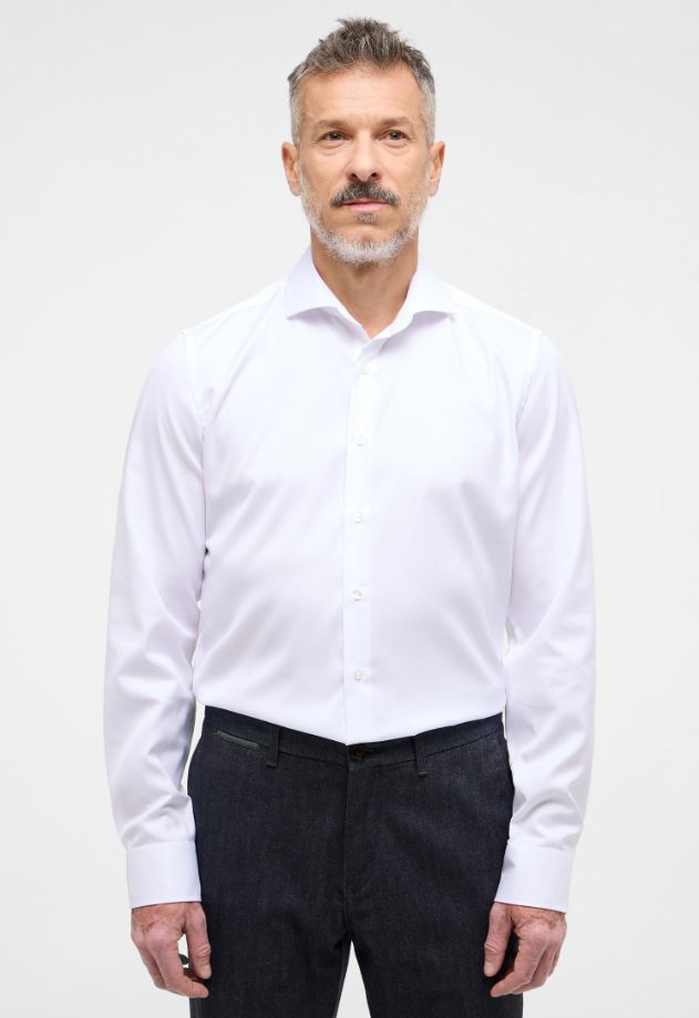 Eterna Camicia bianca eterna slim fit collo francese cotone cover Vendita