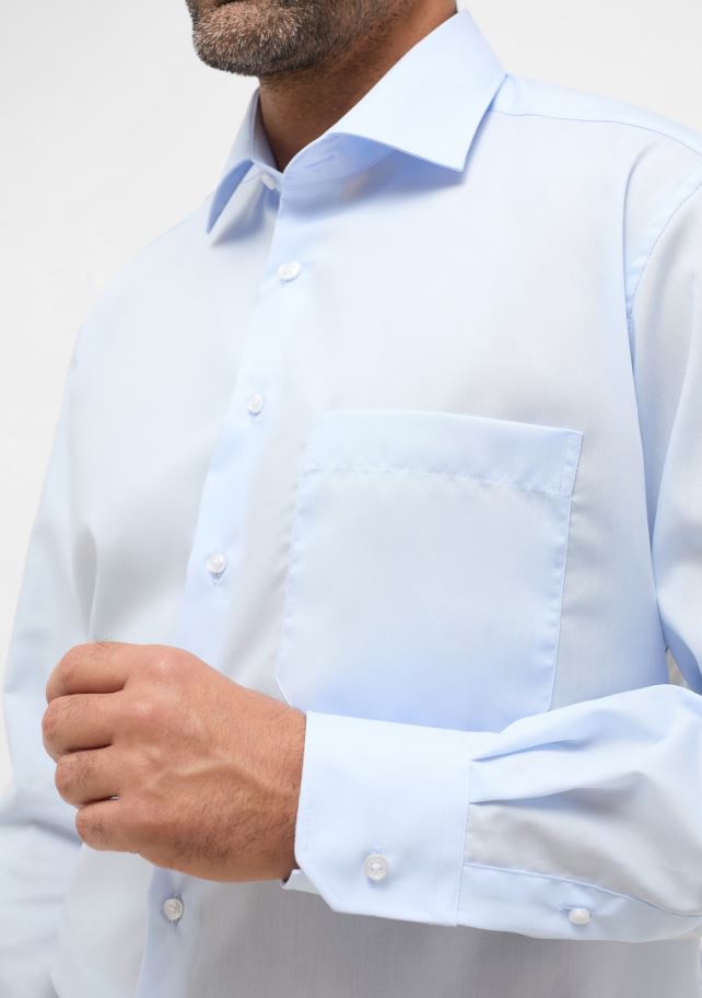Eterna Camicia celeste eterna comfort fit in popeline no stiro Vendite Flash