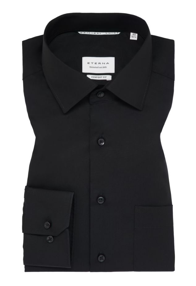 Eterna Camicia nera eterna comfort fit in popeline no stiro Fino Al -60%