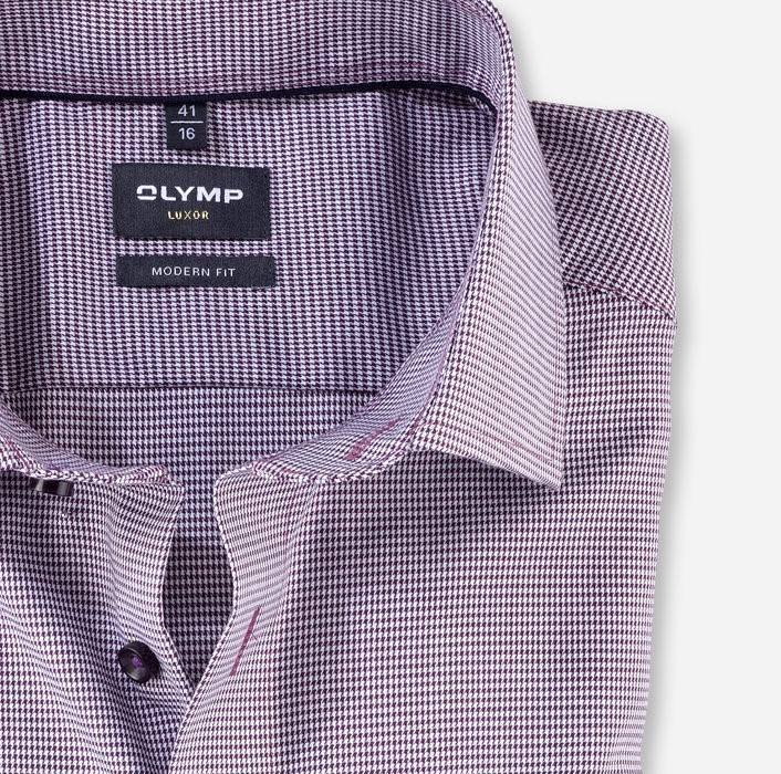 Olymp Camicia olymp a quadrettini prugna modern fit con taschino Sconto