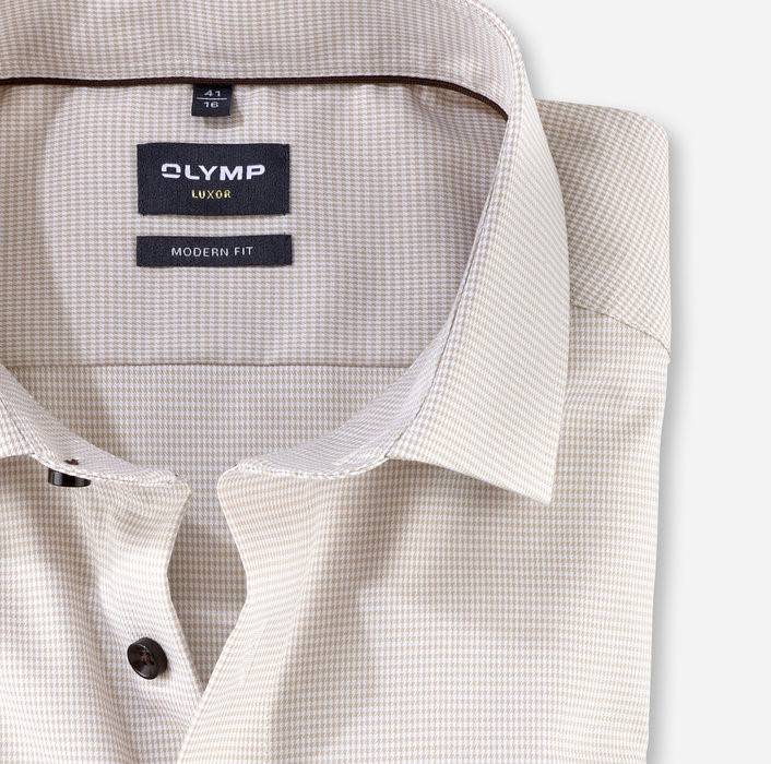 Olymp Camicia olymp a quadrettini beige modern fit con taschino Offerta