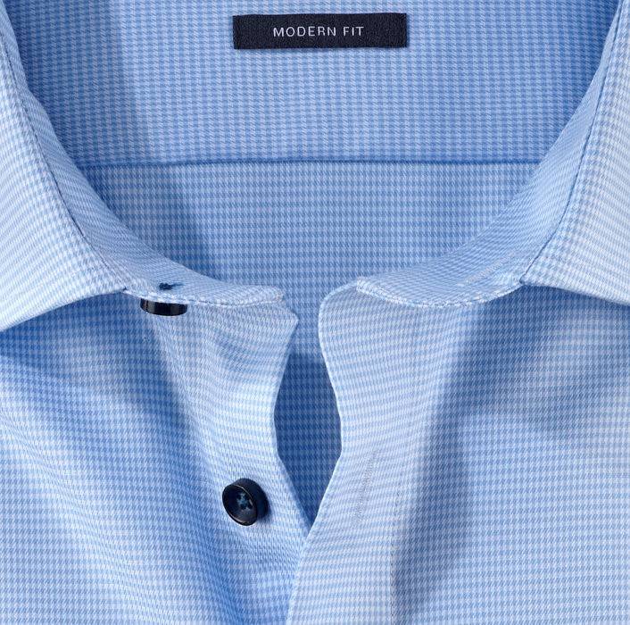 Olymp Camicia olymp a quadrettini celeste modern fit con taschino Economico