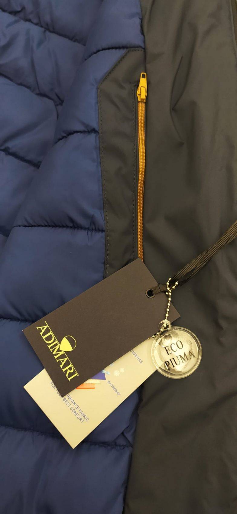 Adimari Parka in eco piuma blu adimari con cappuccio Qualità