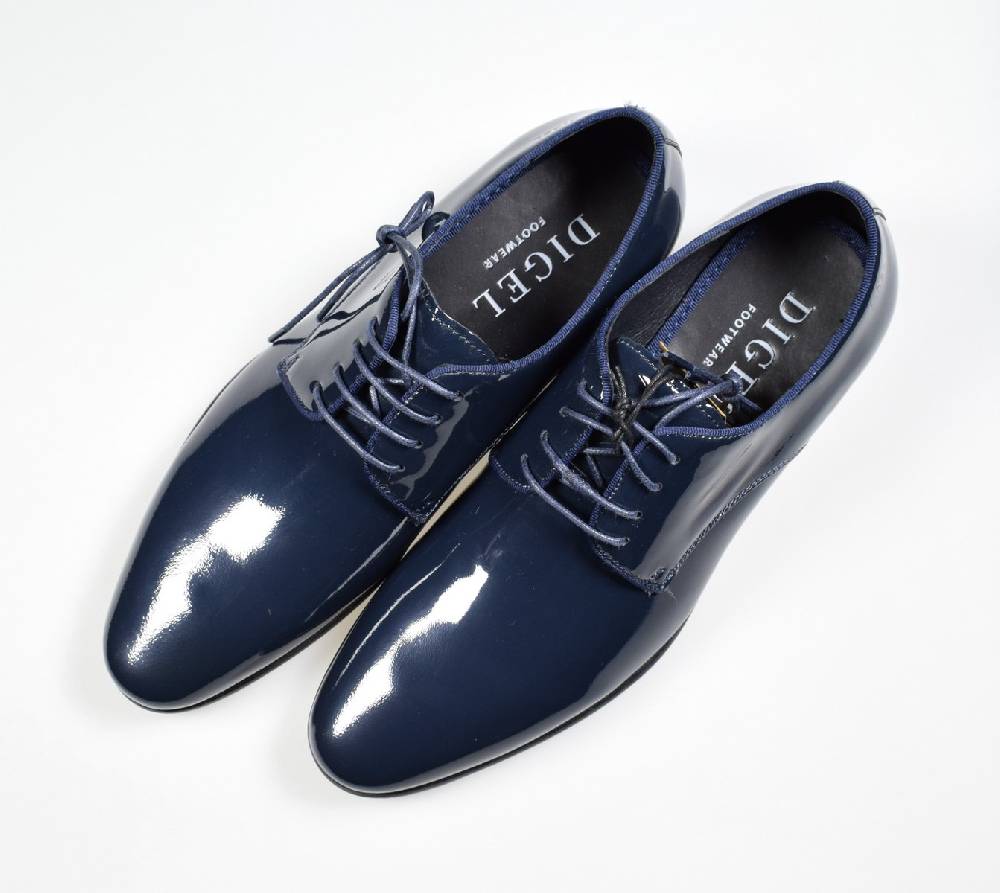 Digel Scarpa elegante da cerimonia blu digel in vera pelle verniciata Consegna Veloce