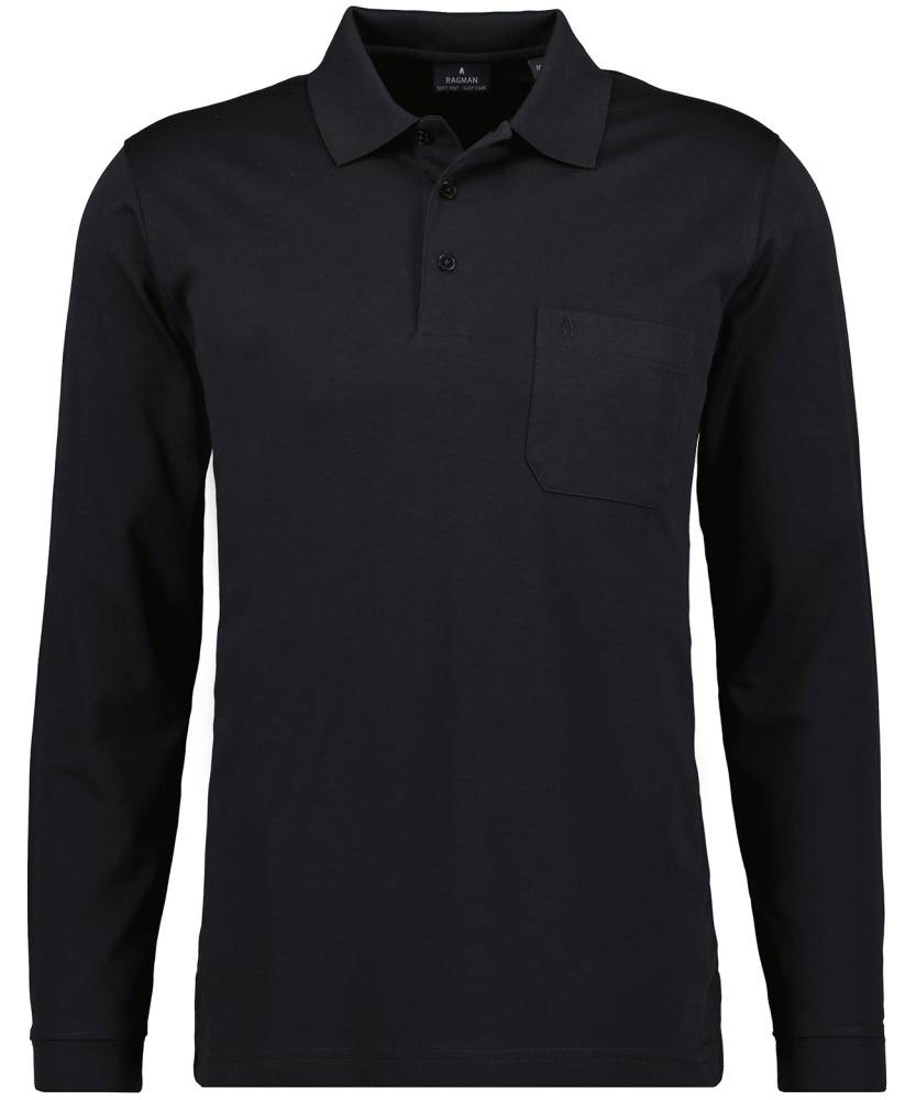 Ragman Polo nera con taschino ragman no stiro modern fit