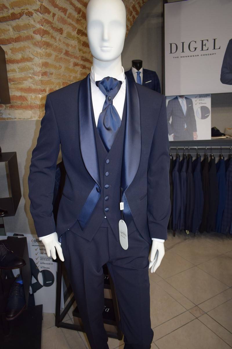 Musani Milano Cerimonia Smoking da sposo moderno blu musani cerimonia Affare Del Giorno