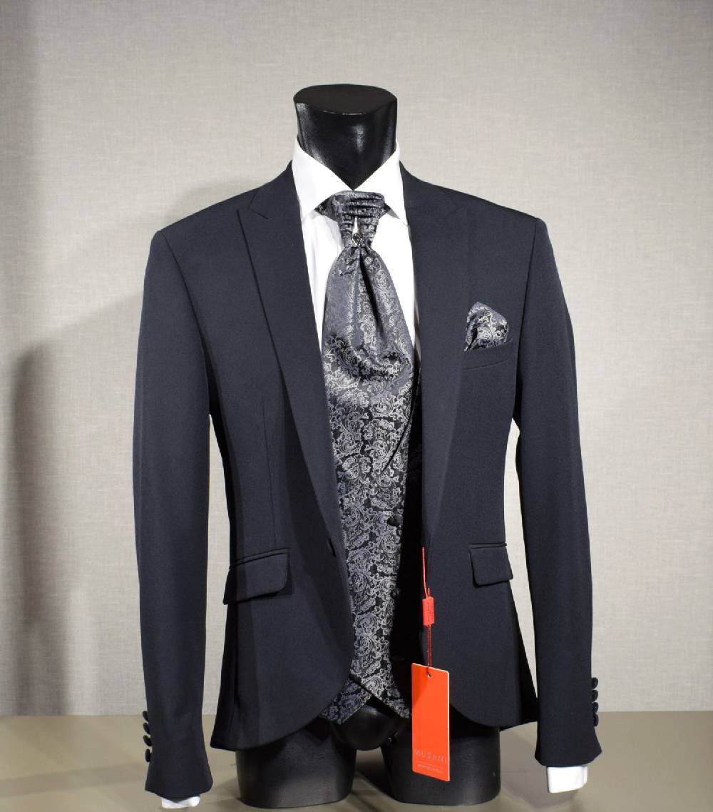 Musani Milano Cerimonia Abito elegante nero musani cerimonia slim fit con panciotto Novità