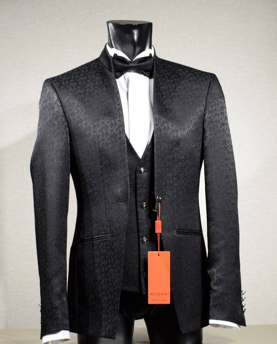 Musani Milano Cerimonia Abito musani cerimonia nero damascato slim fit Presa
