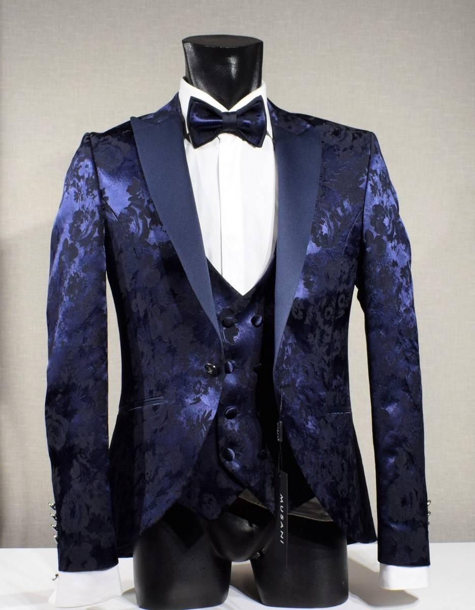 Musani Milano Cerimonia Abito blu damascato musani cerimonia sposo slim fit Economico