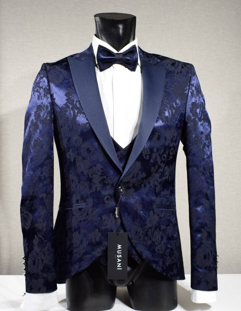 Musani Milano Cerimonia Abito blu damascato musani cerimonia sposo slim fit Economico