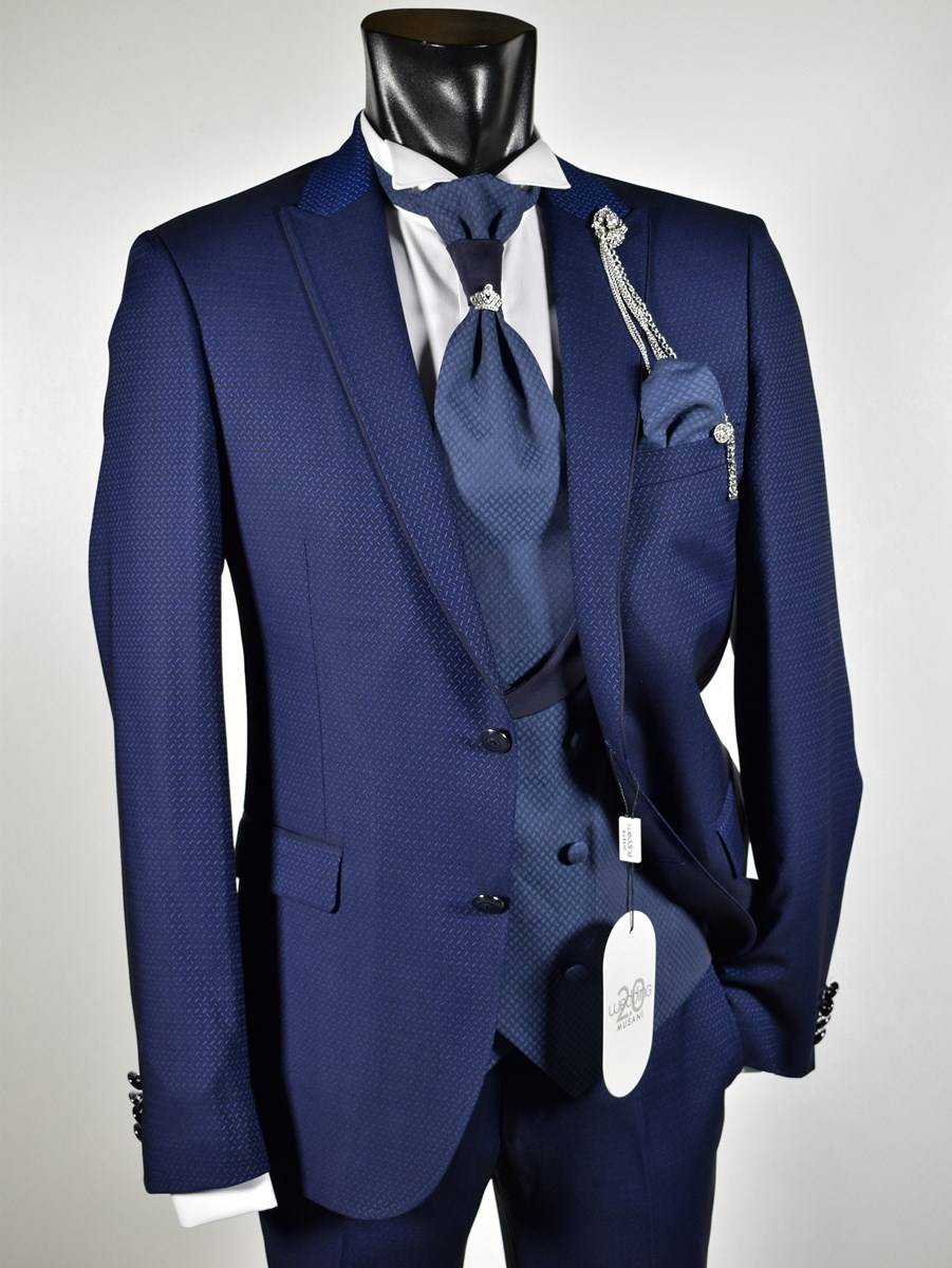 Musani Milano Cerimonia Abito musani cerimonia bluette slim fit con petto a lancia