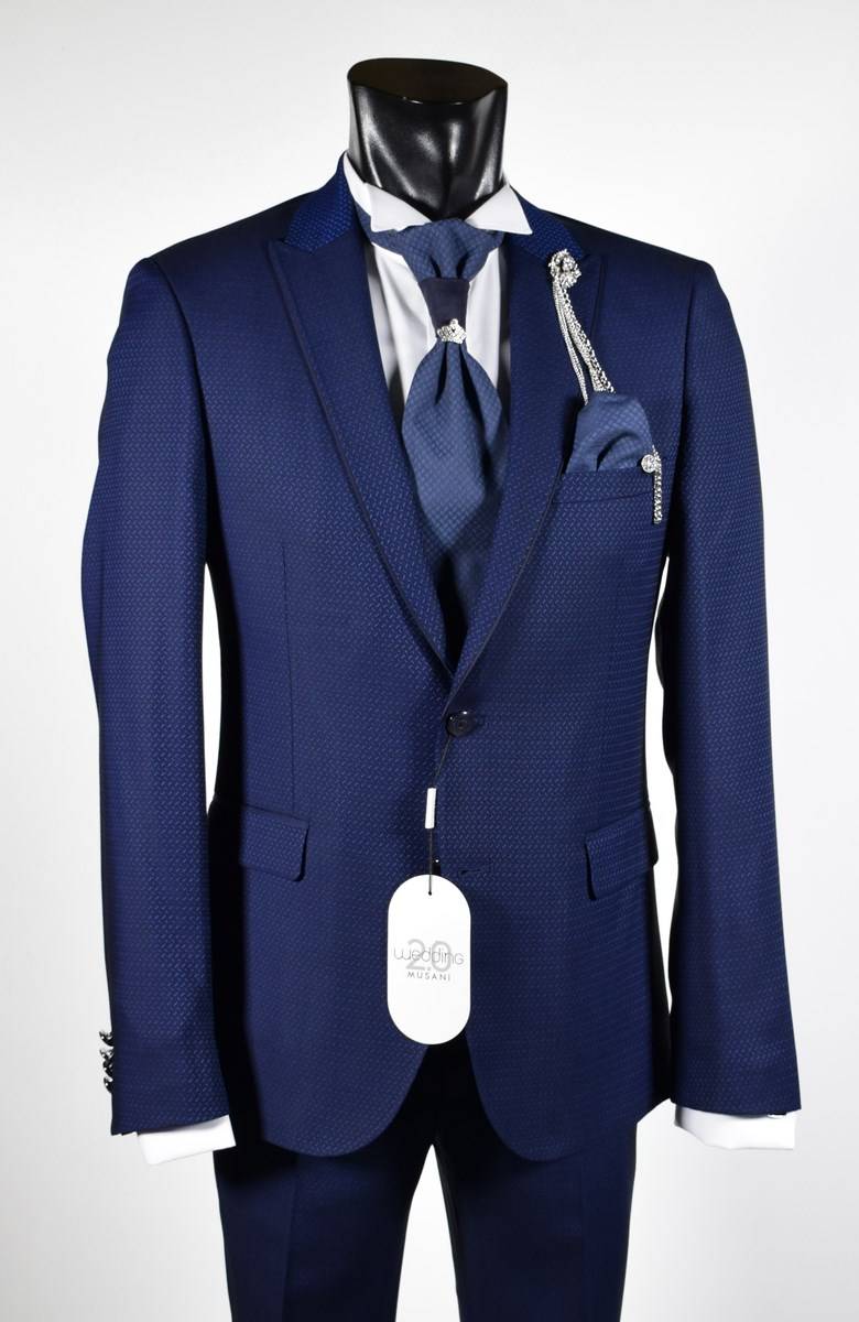 Musani Milano Cerimonia Abito musani cerimonia bluette slim fit con petto a lancia Offerte