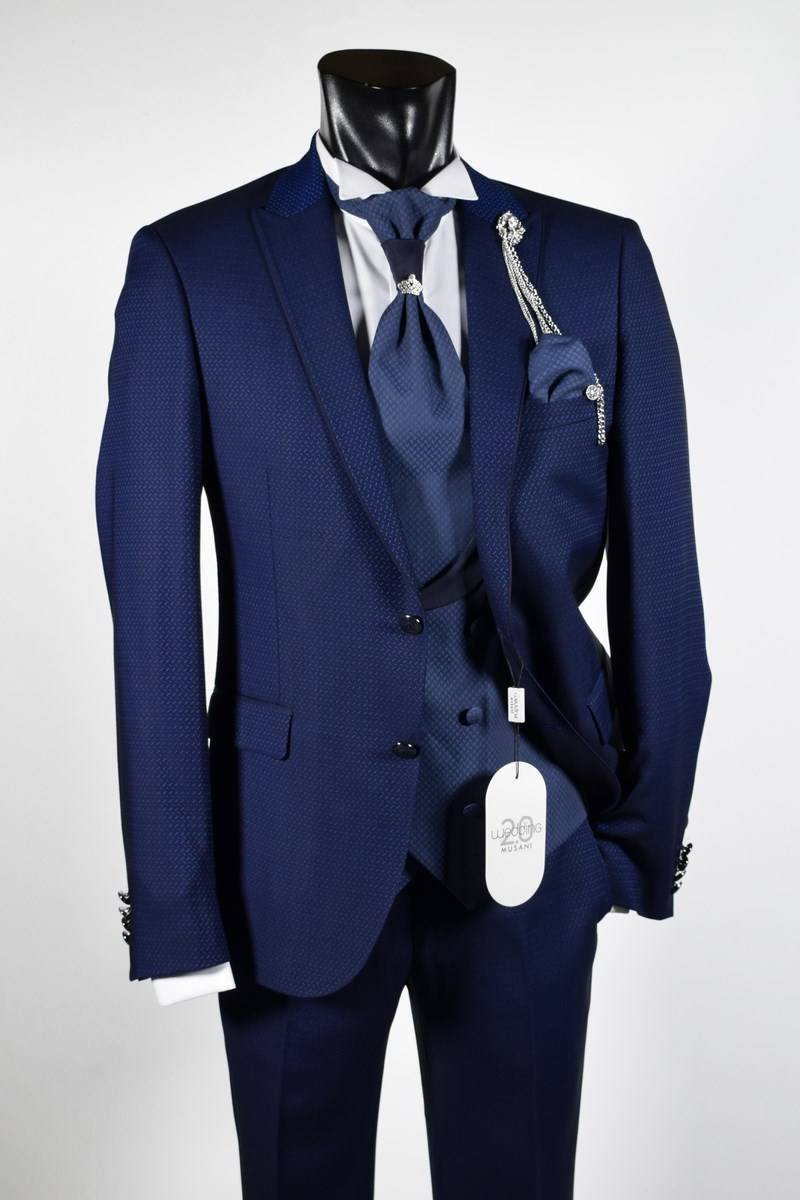 Musani Milano Cerimonia Abito musani cerimonia bluette slim fit con petto a lancia Offerte